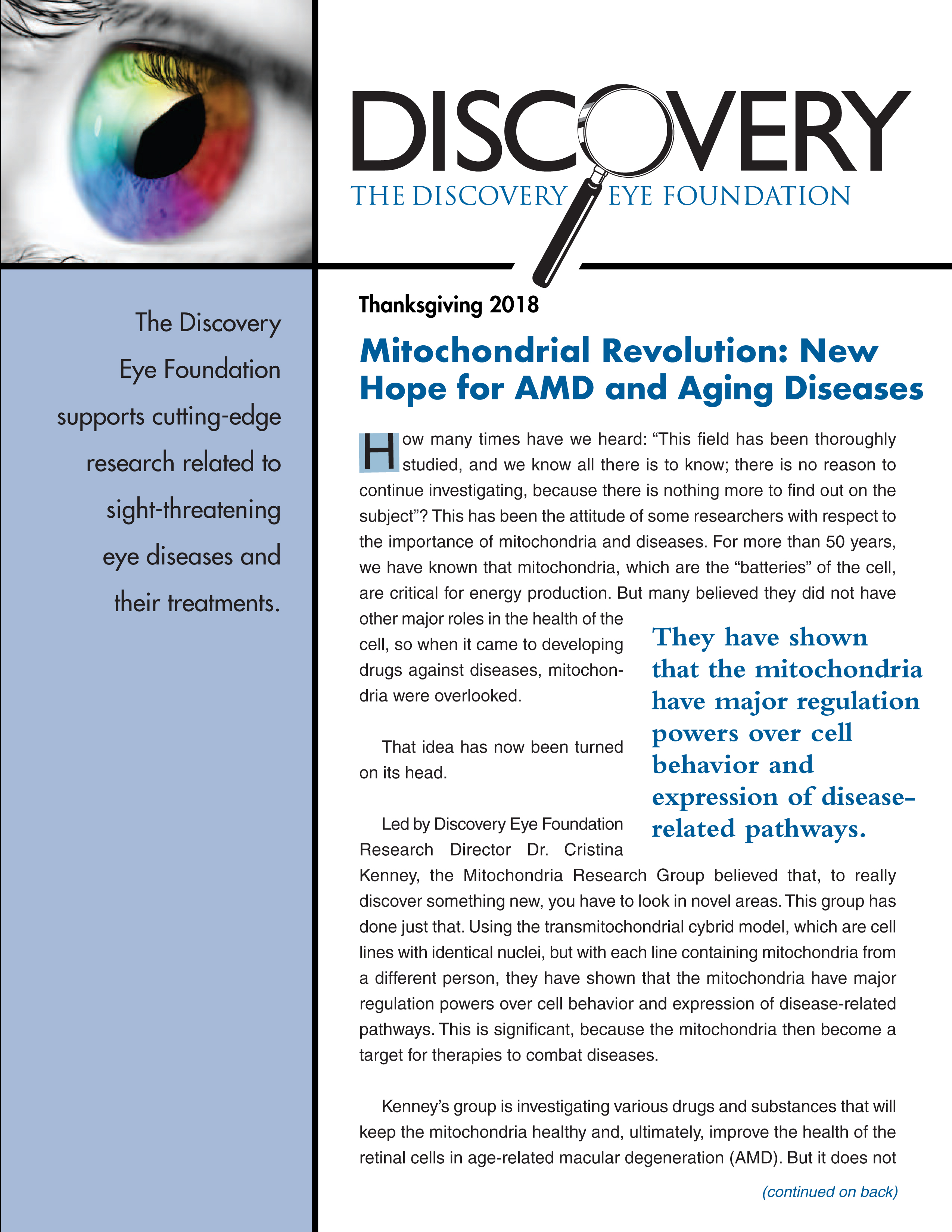 DEF News Thanksgiving 2018 cover page for web Discovery Eye Foundation