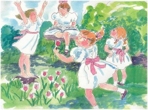 Little girls dancing in the yard